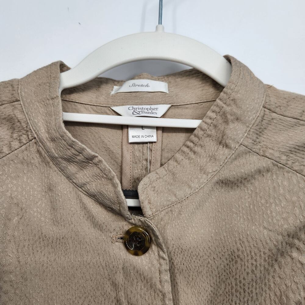 NWT Christopher & Banks Tan Minimalist Button Down Blazer Jacket Women's L - Picture 6 of 10